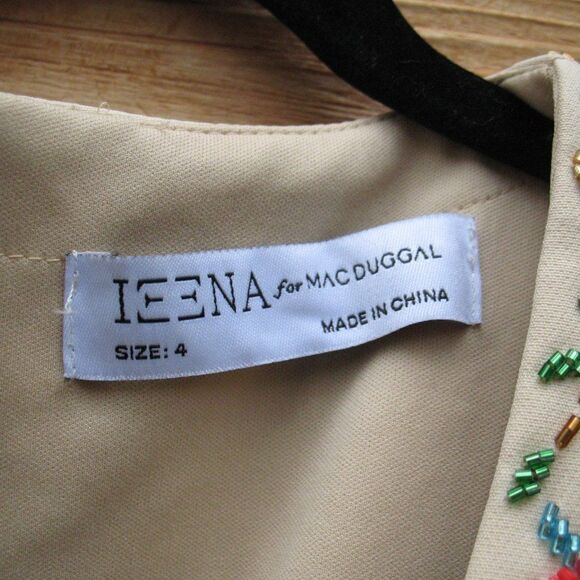 Mac Duggal 26540 Ieena Beaded Cap Sleeve V Neck A Line Gown Dress Cream Size 4 - Picture 13 of 16